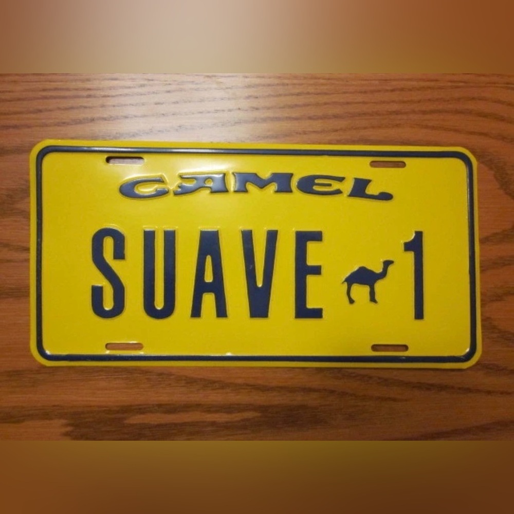 Camel Cigarette Suave 1 NOS Stamped Metal License Plate, EXCELLENT